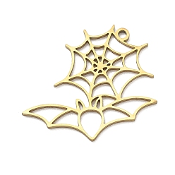 Oro Colgantes de acero inoxidable Halloween 201, Telaraña con amuletos de murciélago, dorado, 21.5x25x1 mm, agujero: 1.4 mm