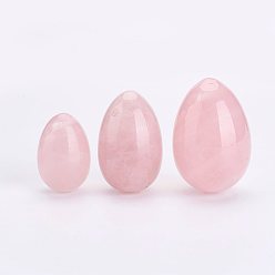 Rose Quartz Natural Rose Quartz Pendants, Egg Stone, L: 43~45x30~31mm, Hole: 2.5mm, M: 38~40x25~26mm, Hole: 2.5mm, S: 29~32x20~21mm, Hole: 2mm, 3pcs/set