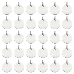 Нержавеющая Сталь Цвет 30 шт. 201 подвески из нержавеющей стали, ручная полировка, плоско-круглые, штамповка пустой метки, цвет нержавеющей стали, 10x1 мм, отверстие : 3.5 мм