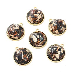 Black Resin Shell Pendants, with Alloy Findings, Half Round, Black, 25.5x22x9mm, Hole: 2mm