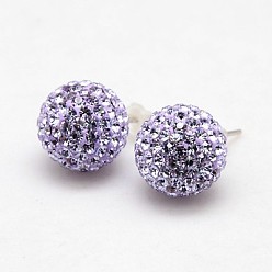 371_Violet 925 Sterling Silver Austrian Crystal Rhinestone Ear Studs, with Plastic Ear Nuts, Round, 371_Violet, 12mm, Pin: 0.8mm