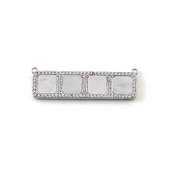 Blanc Fumé Breloques de connecteur en laiton micro pavé de zircone cubique transparente, avec de la résine, rectangle avec des liens carrés, crémaillère plaquage, plaqué longue durée, sans cadmium et sans plomb, platine, fumée blanche, 12x40x3mm, Trou: 1mm