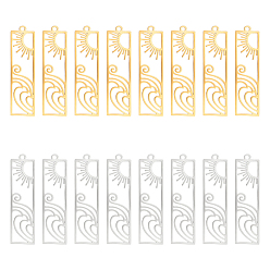 Золотой & Цвет Нержавеющей Стали 8 шт. 2 цвета 201 подвески из нержавеющей стали, лазерная резка, прямоугольник с солнцем, золотые и нержавеющая сталь цвет, 41x11x1 мм, отверстие : 1.6 мм, 4 шт / цвет