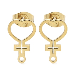Золотой Ионное покрытие сердца (IP) 304 фурнитура для сережек-гвоздиков из нержавеющей стали, с петлей, золотые, 13x8 мм, отверстие : 1.2 мм, штифты : 0.8x11 мм