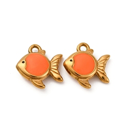 Оранжевый 304 нержавеющей стальной эмали подвески, очарование рыбы, золотые, оранжевые, 15.5x15x5 мм, отверстие : 1.8 мм