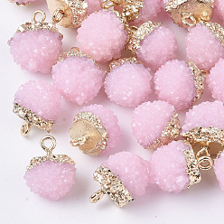 Бледно-Розовый Кулон с дружескими смолами, с верхними легкими позолоченными железными петлями, Waxberry, розовый жемчуг, 15~17x12~14x12~13 мм, отверстие : 1.8 мм