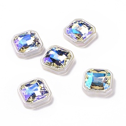 White Acrylic Cabochon, with Acrylic Rhinestone, Square, White, 22x22x7.5mm