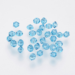 Deep Sky Blue Imitation Austrian Crystal Beads, Grade AAA, Faceted, Bicone, Deep Sky Blue, 3x3mm, Hole: 0.7~0.9mm