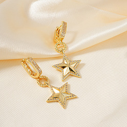 Золотой Элегантные серьги-кольца из латуни с прозрачным кубическим цирконием в форме звезды, золотые, 42x19 мм