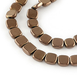 с Покрытием Меди Гальванические немагнитная синтетический гематит бисер пряди, бисер нитей, квадратный, с медным покрытием, 8x8x3 мм, отверстие : 1 мм, около 53 шт / нитка, 15.7 дюйм