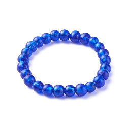 Blue Handmade Silver Foil Glass Beaded Stretch Bracelets, Blue, Inner Diameter: 2-1/2 inch(6.2cm)