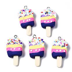 Разноцветный Полимерной глины ручной работы подвески, с железной фурнитурой, лед на палочке, платина, красочный, 35~40x15~18x6~11 мм, отверстие : 2 мм