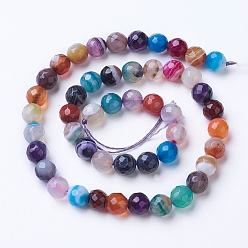 Mixed Color Natural Striped Agate/Banded Agate Beads Strands, Dyed & Heated, Faceted, Grade A, Round, Mixed Color, 8mm, Hole: 1.2mm, about 47pcs/strand, 14.9 inch(38cm)
