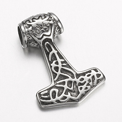 Argent Antique Pendentifs en acier inoxydable, Marteau de thor, argent antique, 304mm, Trou: 40x28x10mm