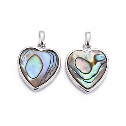 Платина Натуральная морская раковина / ракушка, с латунной фурнитурой , сердце, платина, 13x11x4.5 мм, отверстие : 2x3 мм