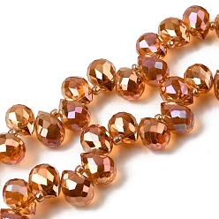 Шоколадный Гальваническим стеклянные бусины, слезинки, Топ пробуренной, граненые, цвет шоколада, 13x9.5 мм, отверстие : 1.2 мм, около 98 шт / нитка, 29.53'' (75 см)