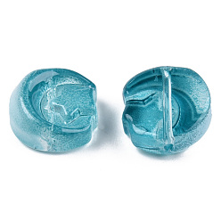 Teal Transparent Spray Painted Glass Beads, Moon with Star, Teal, 14x12.5x5mm, Hole: 1mm