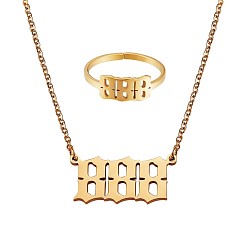 Number Ожерелье с подвеской в виде цифры и открытое кольцо-манжета, позолоченный 304 комплект ювелирных изделий из нержавеющей стали для нумерологии для женщин, кол. 8, 18.31 дюйм (46.5 см), размер США 7 3/4 (17.9 мм)