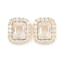 Clear Brass Micro Pave Cubic Zirconia Charms, Rectangle Charms, Real 18K Gold Plated, Clear, 14.5x12x7.5mm, Hole: 4.5x2.5mm