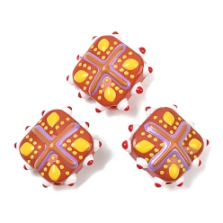 Оранжево-Красный Стеклянные бусины из имитации нефрита, бусины ручной работы, ромб, с эмалью, оранжево-красный, 19x22~23x10 мм, отверстие : 1.4~1.6 мм