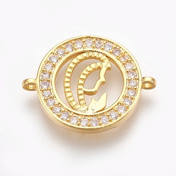 Настоящее золото 18K Латунные микро проложить кубических ссылки циркония, долговечный, плоские круглые с Девой Марией, без свинца, без никеля и без кадмия, прозрачные, реальный 18 k позолоченный, 22x17x2 мм, отверстие : 1 мм