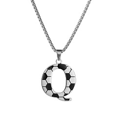 Letter Q 201 Кулон-подвеска из нержавеющей стали с инициалом футбольного мяча для мужчин и женщин, цвет нержавеющей стали, белого и черного, Буква Q, 23.62 дюйм (60 см), Кулон : 30x25 мм
