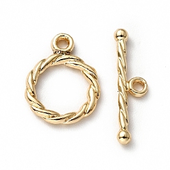 Light Gold Rack Plating Brass Toggle Clasps, Cadmium Free & Lead Free, Long-Lasting Plated, Twisted Ring, Light Gold, Ring: 14.5x11x1.6mm, Hole: 1.4mm, Bar: 18.5x5x2mm, Hole: 1.5mm