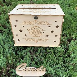 Papaya Látigo Caja rectangular para tarjetas de boda de madera hueca con cerradura de hierro, Estuche para tarjetas de boda para recepción., Hucha de boda para decoración de fiestas., PapayaWhip, 22x31x23.5 cm