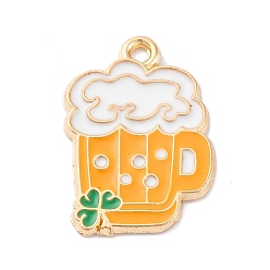 Другие Подвески из сплава с эмалью ко Дню Святого Патрика, без кадмия, без никеля и без свинца, стойки покрытие, золотые, пивная чашка, 19.5x14x1.5 мм, отверстие : 1.4 мм