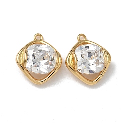 Настоящее золото 18K Латунные микро проложить кубического циркония подвески, ромб прелести, без никеля , реальный 18 k позолоченный, 18x15x6 мм, отверстие : 1.4 мм