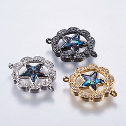 (52) Непрозрачная лаванда Латунные микро проложить кубических ссылки циркония, с морским ушком, цветок со звездой, разноцветные, 17x21x3 мм, отверстие : 1 мм