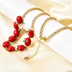 Яблоко День учителя латунные красные эмалевые ожерелья из фруктовых звеньев, реальный 18 k позолоченный, стойки покрытие, долговечный, без свинца и без кадмия, яблоко, 17.32 дюйм (44 см)