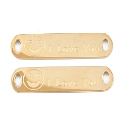 Золотой 304 подвески из нержавеющей стали, овал с улыбающимся лицом и надписью «Я люблю тебя», золотые, 20x5x1 мм, отверстие : 2x1 мм