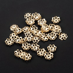 Real 14K Gold Plated Multi-Petal Brass Bead Caps, Long-Lasting Plated, Rack Plating, Hollow Flower, Real 14K Gold Plated, 6x1mm, Hole: 1mm