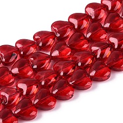 Малиновый Краска для выпечки, прозрачные стеклянные бусины, нити, сердце, малиновый, 8x8x5 мм, отверстие : 0.5~0.9 мм, около 80~81 шт / нитка, 23.62~24.41 дюйм (60~62 см)