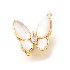 Настоящее золото 18K Латунный паве из прозрачного кубического циркония с застежками, без кадмия, без никеля и без свинца, с оболочкой, бабочка, реальный 18 k позолоченный, 22.3x24x11.5 мм, отверстие : 1.4 мм