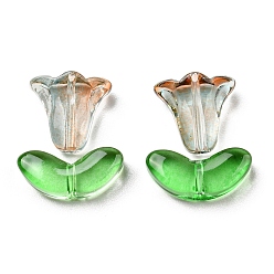 Оранжевый Стеклянные бусины, Цветок и лист ипомеи, оранжевые, 10x10.5x5.5 мм, отверстие : 1 мм, 6.5x14x4.5 мм, отверстие : 1 мм, 20 шт / пакет