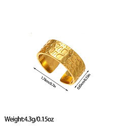 Золотой 304 открытые кольца манжеты из нержавеющей стали, широкая полоса кольца, текстурированный неправильный прямоугольник, золотые, внутренний диаметр: 17.8 мм