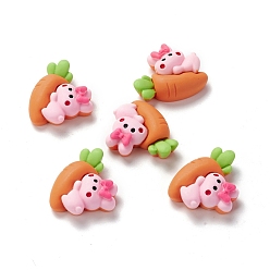 Dark Orange Opaque Resin Cabochons, Cartoon Style, Rabbit on Carrot, Dark Orange, 20x24x8mm