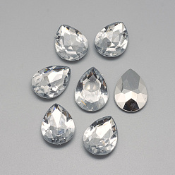 Прозрачный Акриловый горный хрусталь обратил назад кабошоны, граненые, Дно посеребренные, слеза, прозрачные, 18x13x4.5~4.8 мм