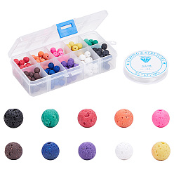 Mixed Color DIY Jewelry Sets, with Elastic Crystal Thread, Natural Lava Rock Beads, Dyed, Round, Mixed Color