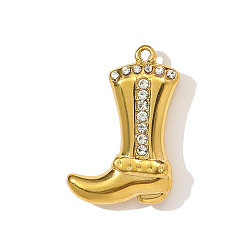 Кристалл 304 из нержавеющей стали горный хрусталь подвески, сапоги прелести, ионное покрытие (ip), реальный 18 k позолоченный, кристалл, 19x13 мм