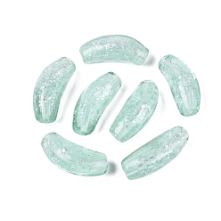 Aquamarine Handmade Lampwork Beads Strands, Curved Tube, with Silver Powder, Aquamarine, 26~29x9~11mm, Hole: 1.4~3.5mm, about 20pcs/strand, 20.08~21.26 inch(51~54cm)