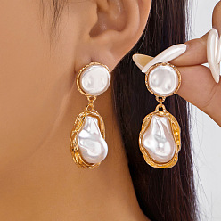 Золотой Серьги-гвоздики из цинкового сплава, с имитацией жемчуга, самородки, золотые, 50x20 мм