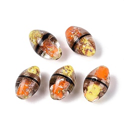 Желтый Двухцветные бусины из фольги ручной работы, барабанщиков, желтые, 17~19x11~12.5 мм, отверстие : 0.8~1.4 мм