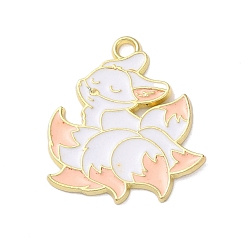 Персиковый Слойка Подвески из эмали и сплава, золотые, оберег девятихвостой лисы, розовые, 27x23.5x1.5 мм, отверстие : 2 мм
