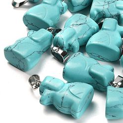 Синтетическая Бирюза Синтетические бирюзовые подвески, с 201 вывод из нержавеющей стали, собака, 25~27x15~16x9~9.5 мм, отверстие : 5x7 мм