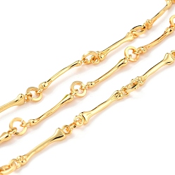 Real 18K Gold Plated Brass Bar Link Chains, Long-Lasting Plated, Unwelded, Bar & Round, with Spool, Cadmium Free & Nickel Free & Lead Free, Real 18K Gold Plated, Link: 35x5.5x3.5mm, 8x1.5mm