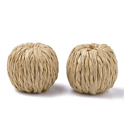 Bisque Handmade Paper Woven Beads, with Wood Inside, Imitation Raffia, Round, Bisque, 30~32x30~31mm