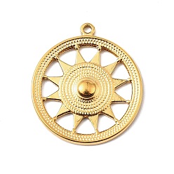 Золотой 304 подвески из нержавеющей стали, плоский круглый с солнечным шармом, золотые, 25x22x2 мм, отверстие : 1.4 мм